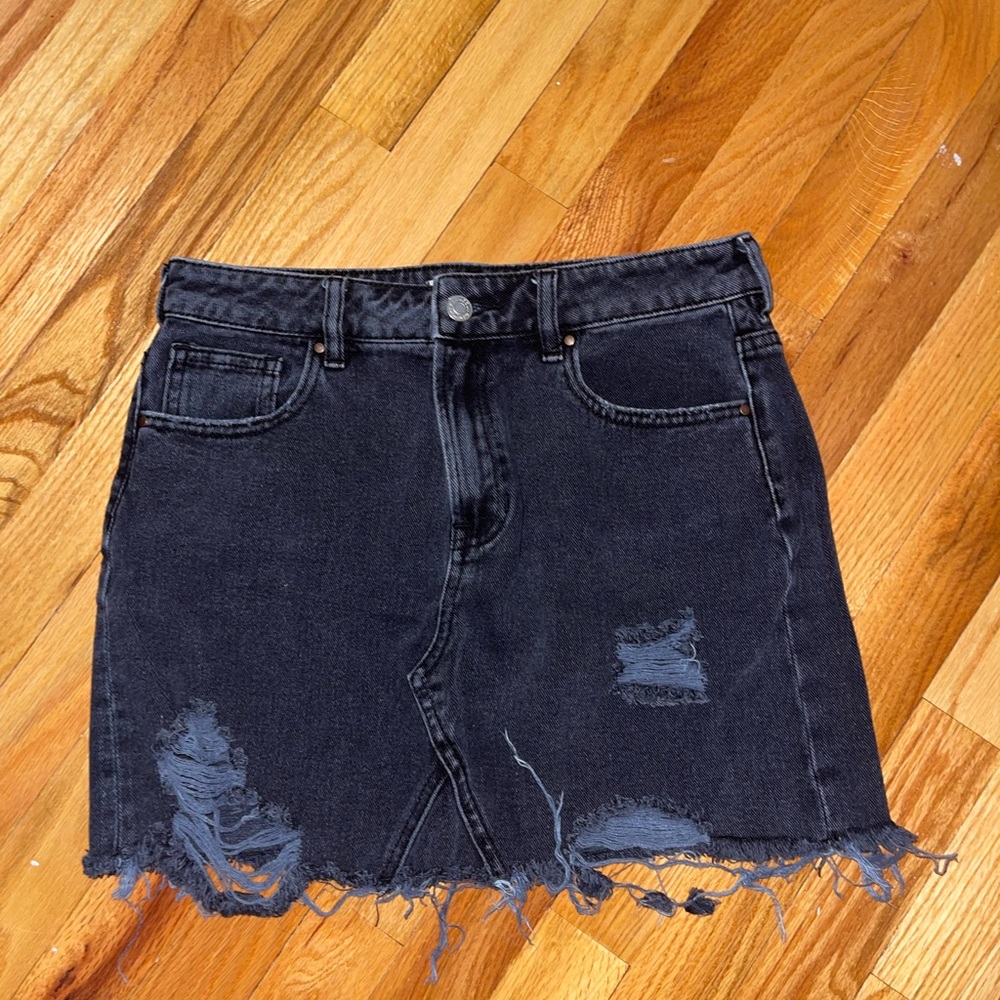 Black denim skirt